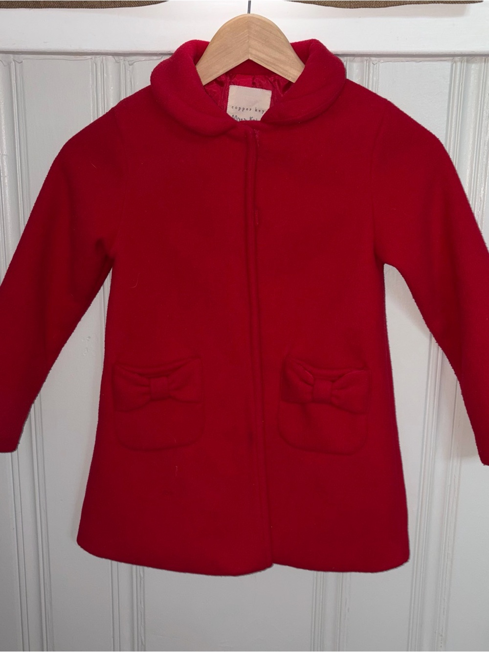 Red Fleece Dress Coat with Bow Pockets Girl 6/6x by copper key